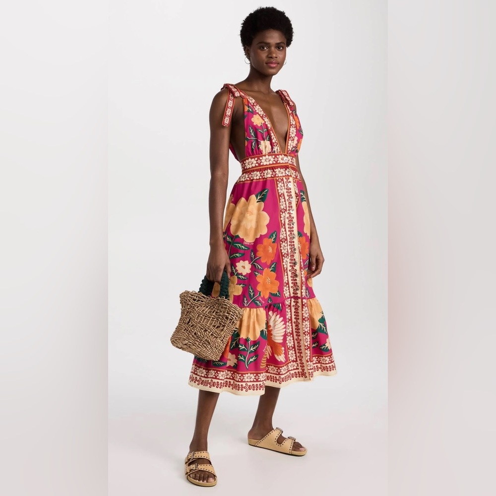 FARM Rio Flower Tapestry Midi Dress